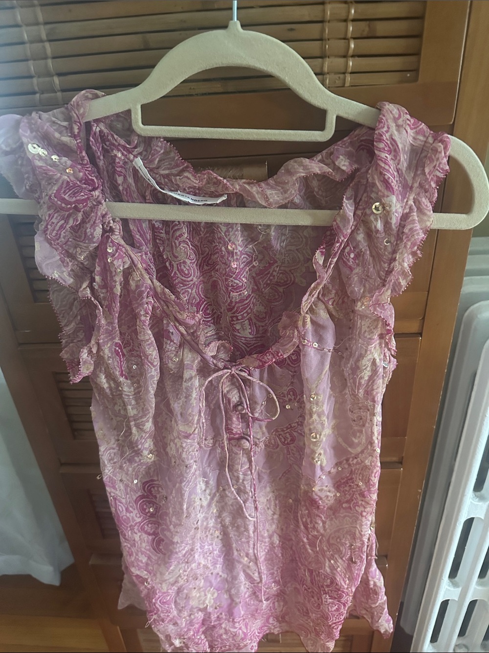 Diane Von Furstenberg Pink Paisley Ruffle Silk Blouse